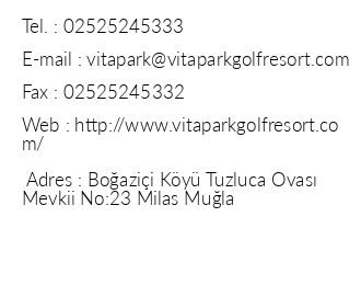 Vita Park Golf Resort iletiim bilgileri